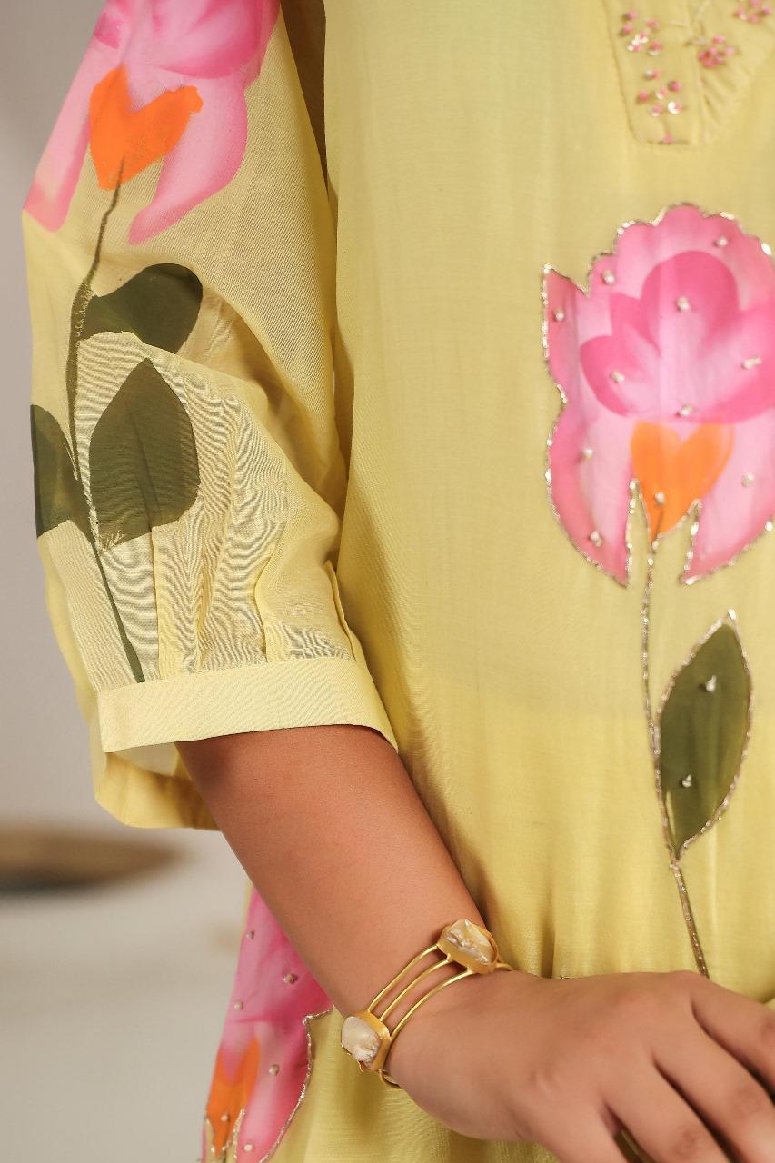 Beautiful yellow Mul Chanderi suit set