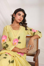 Beautiful yellow Mul Chanderi suit set