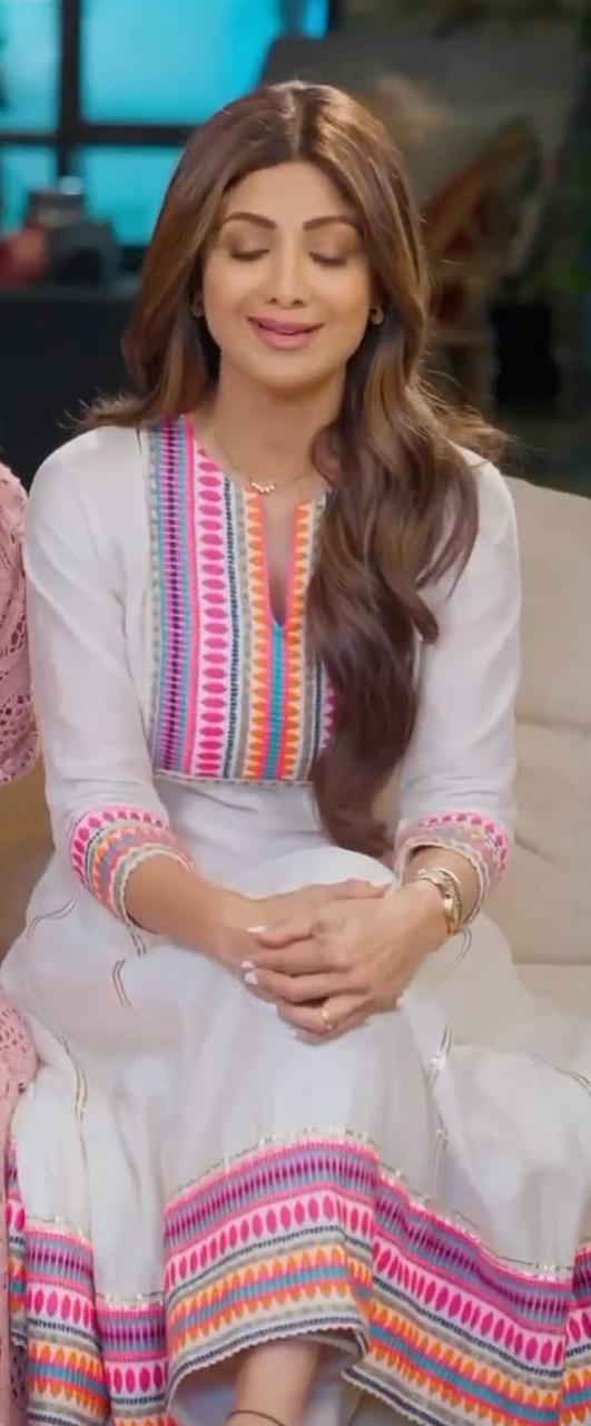 Celebrity inspired fully embroidered cotton kurta pant