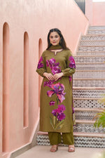 Restocked! Pure cotton digital printed in olive green full suit set