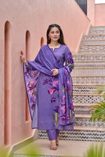 Restocked! Pure cotton digital printed in purple full suit set!