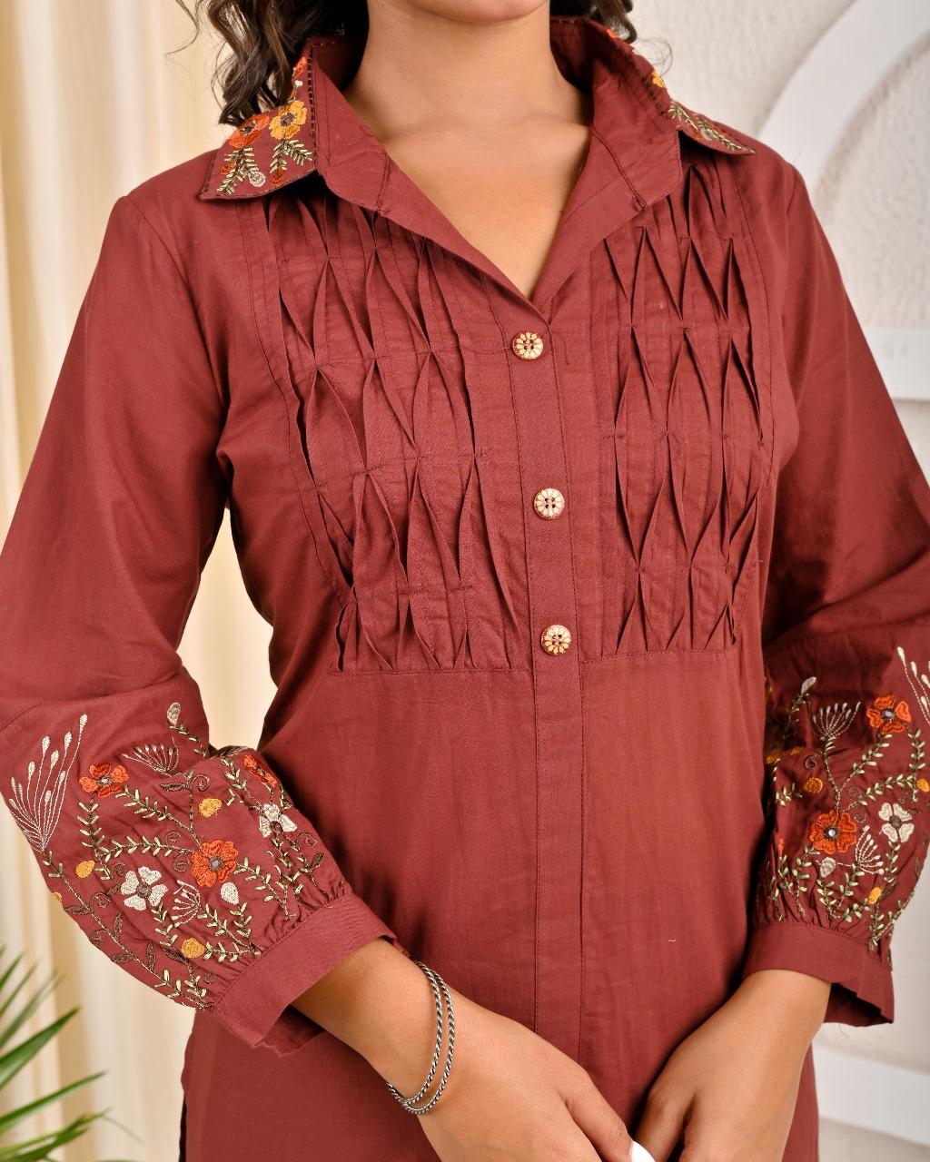 Pure cotton embroidered kurta pant