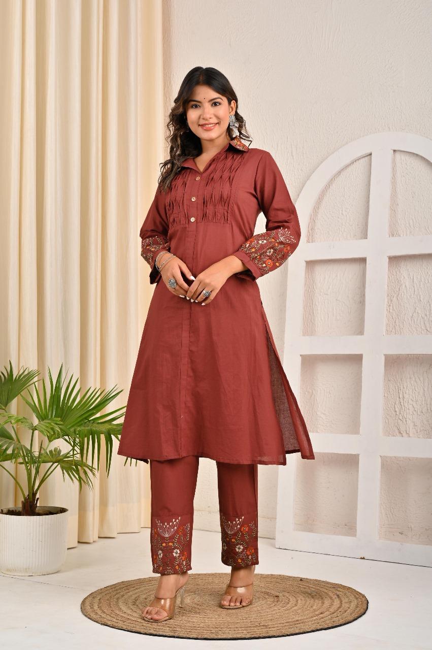 Pure cotton embroidered kurta pant