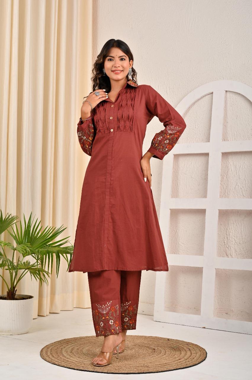 Pure cotton embroidered kurta pant