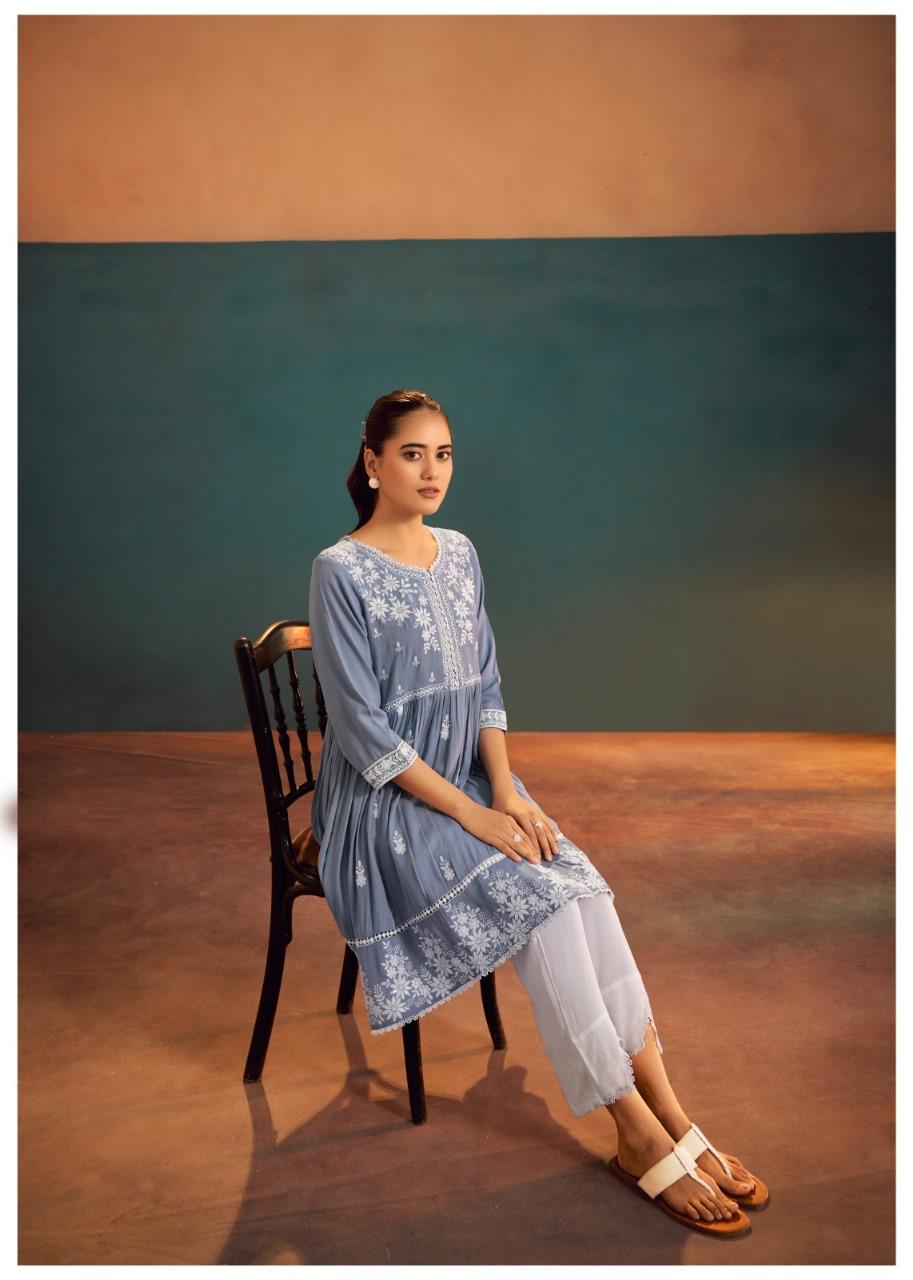 Chikankari lining cotton kurta pant in grey