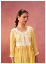 Chikankari lining cotton kurta pant in yellow