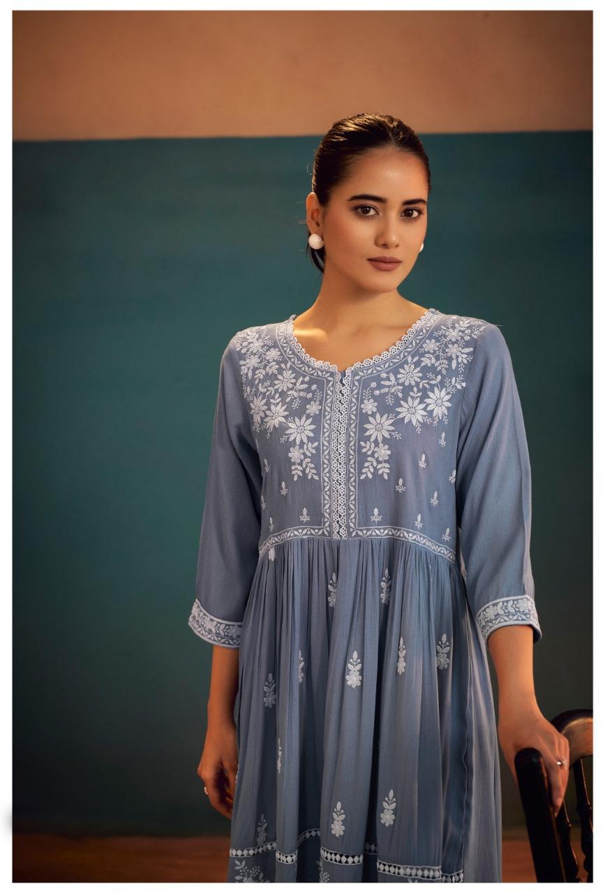 Chikankari lining cotton kurta pant in grey