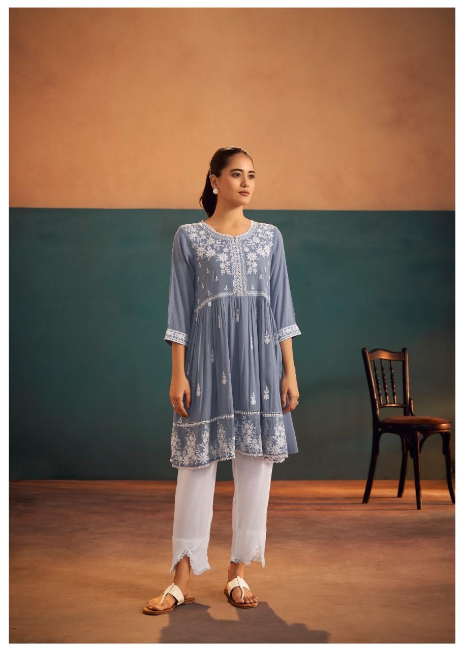 Chikankari lining cotton kurta pant in grey