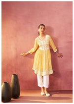 Chikankari lining cotton kurta pant in yellow