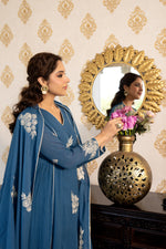 Blue mul cotton embroidered lining full suit set