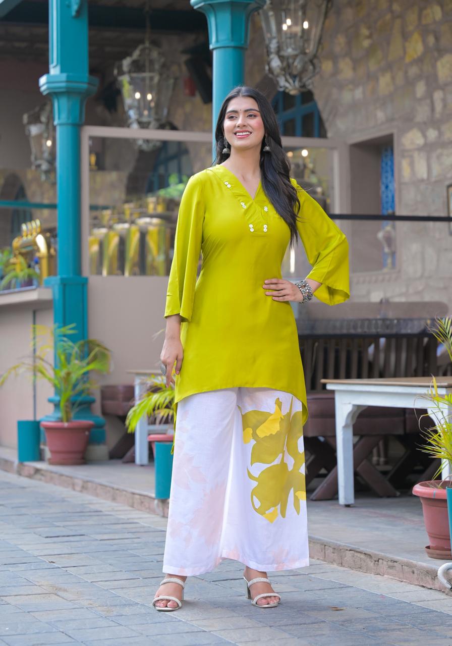 Pretty muslin top n palazzo in green