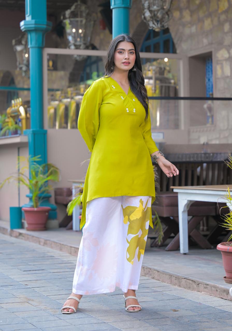 Pretty muslin top n palazzo in green