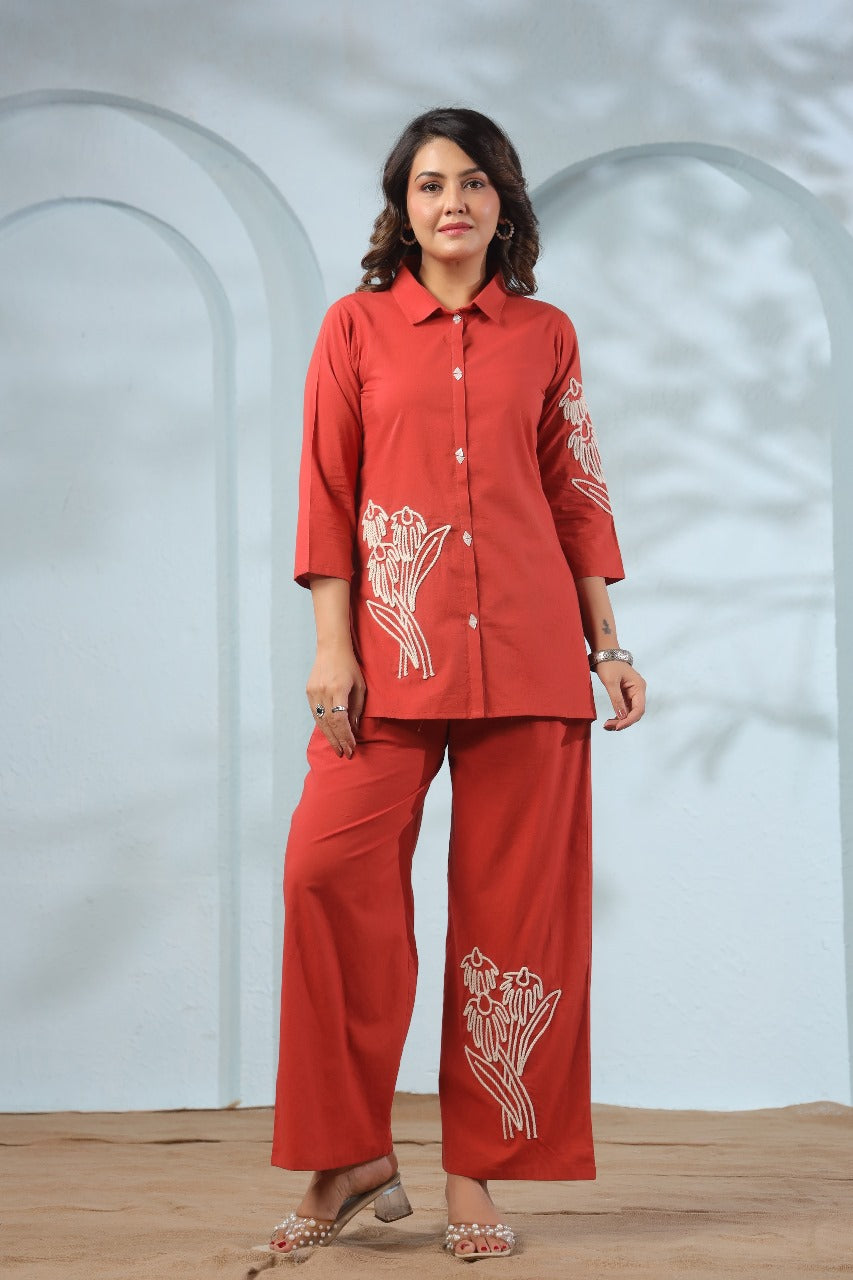 Rust embroidered co ord set