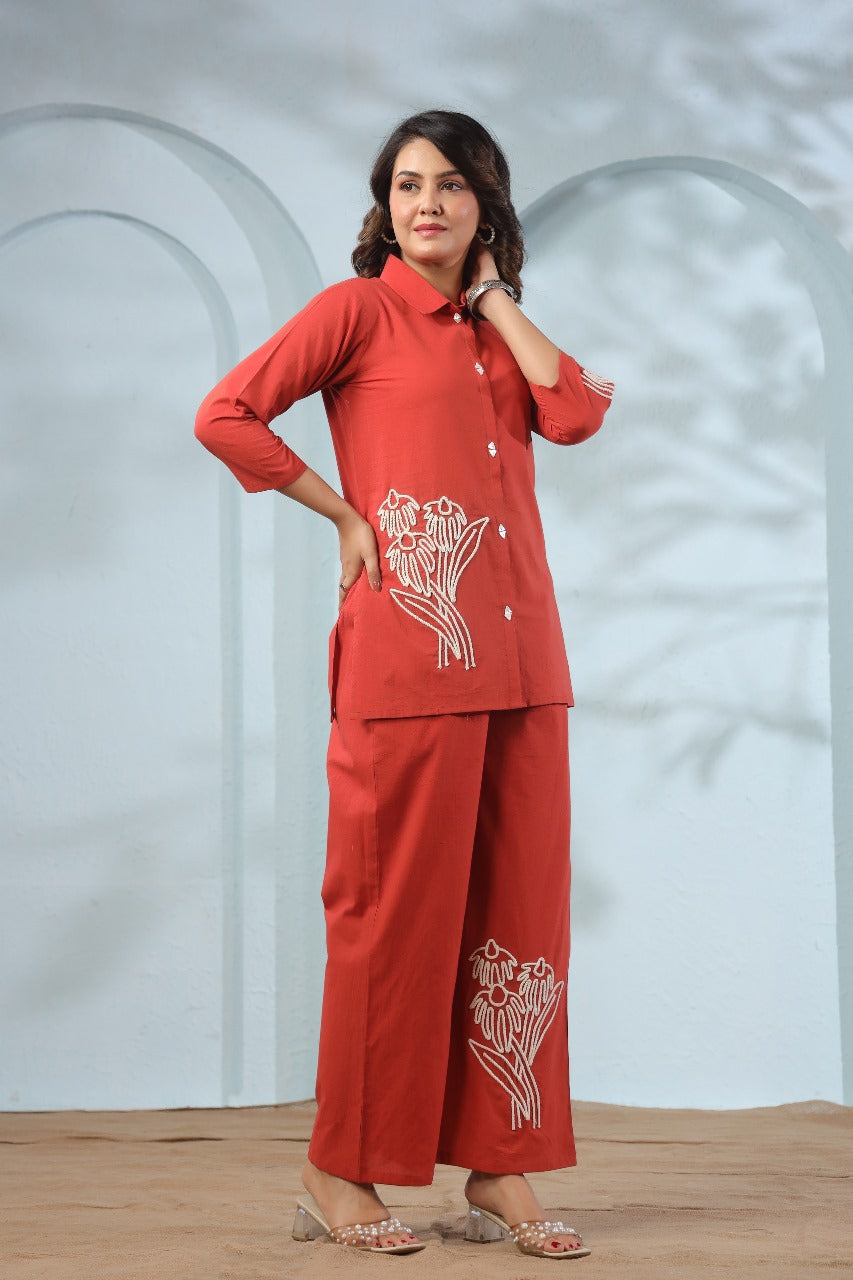 Rust embroidered co ord set