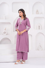 Heavy rayon onion pink embroidered Kurta pant