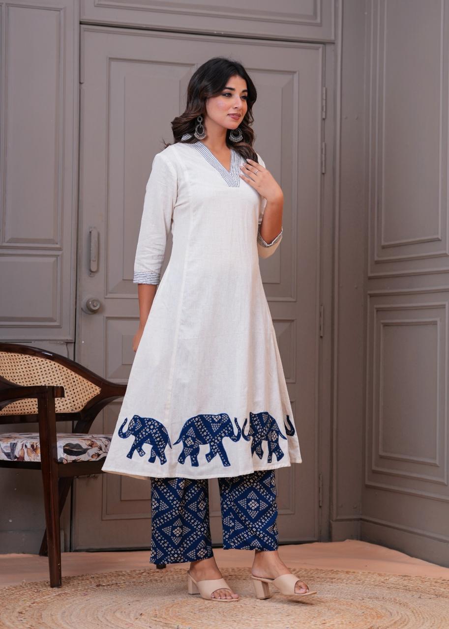 Smart appliqué work co ord set in blue ! Pretty one