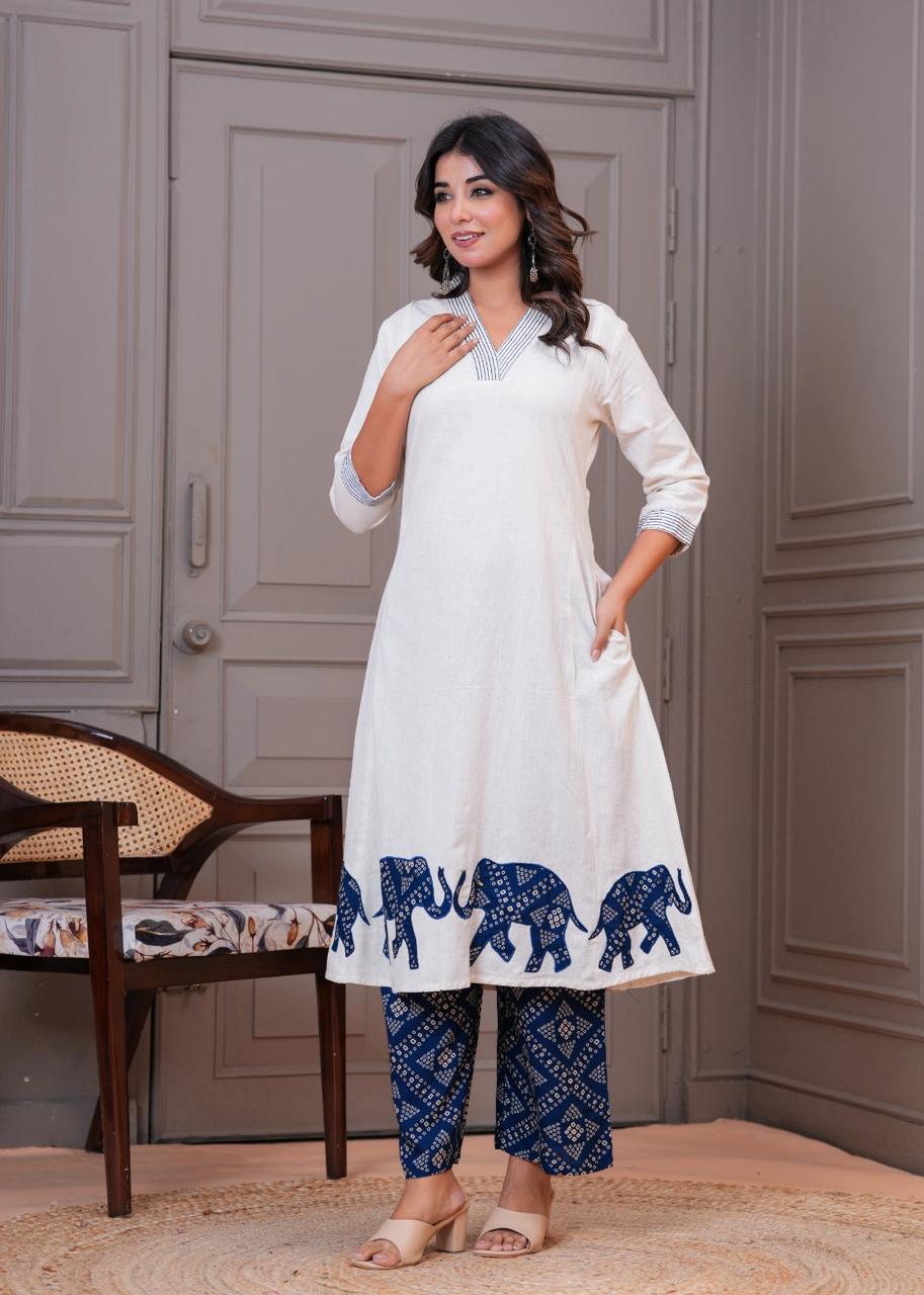 Smart appliqué work co ord set in blue ! Pretty one