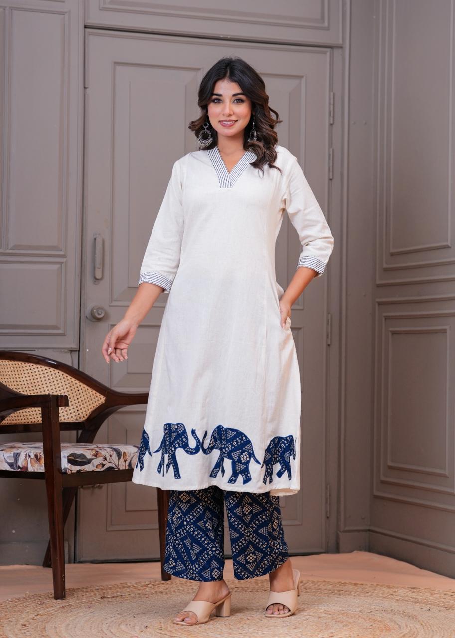 Smart appliqué work co ord set in blue ! Pretty one