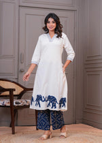 Smart appliqué work co ord set in blue ! Pretty one