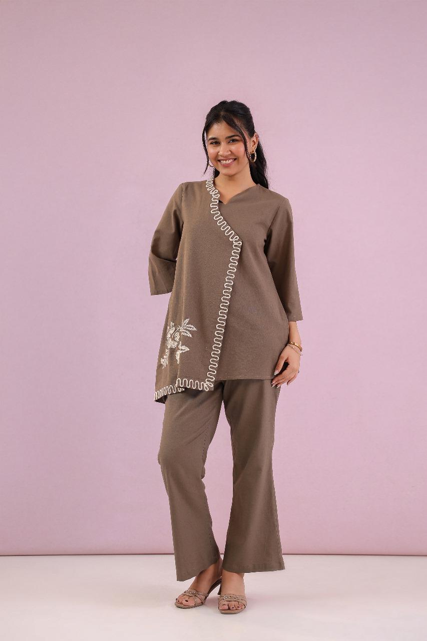 Cotton flap embroidered co ord set