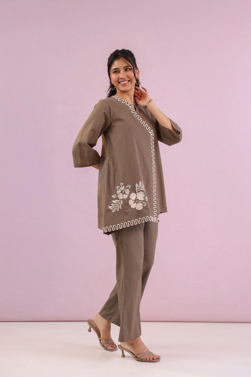 Cotton flap embroidered co ord set