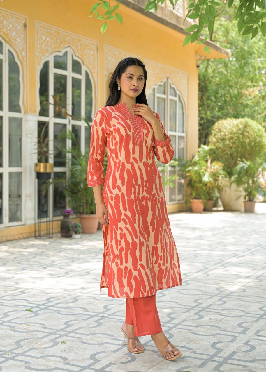 Cotton kurta pant in orange