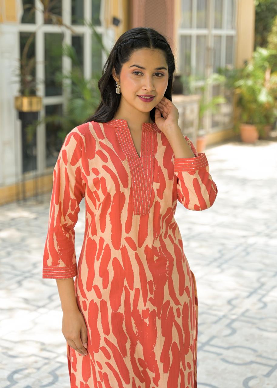 Cotton kurta pant in orange