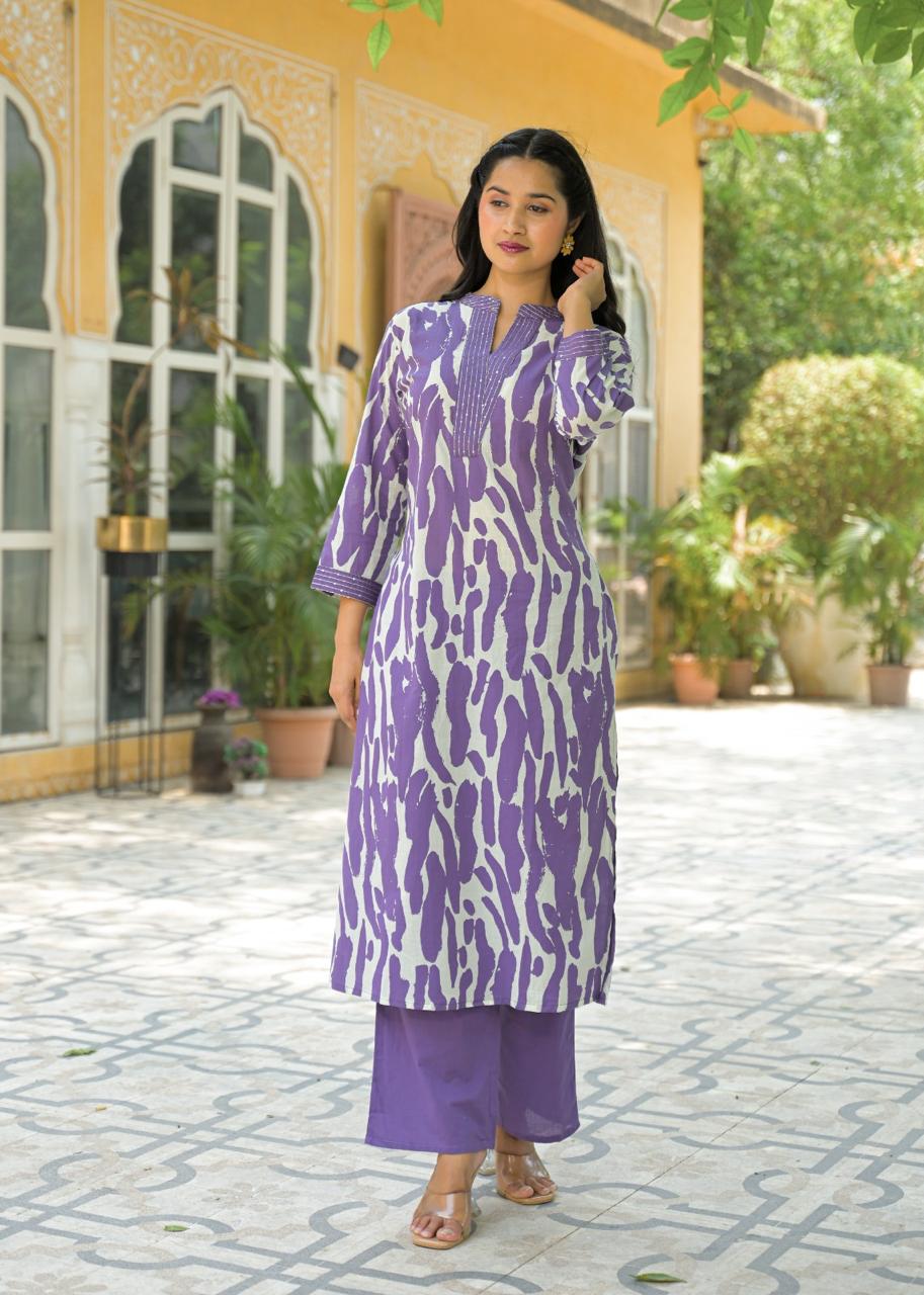 Cotton kurta pant in purple