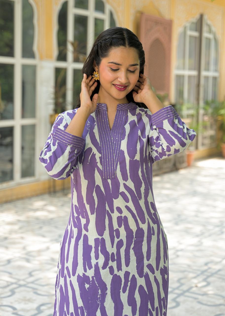 Cotton kurta pant in purple
