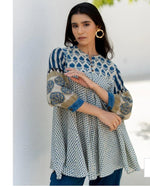 Pure Mul silk stylish top in blue