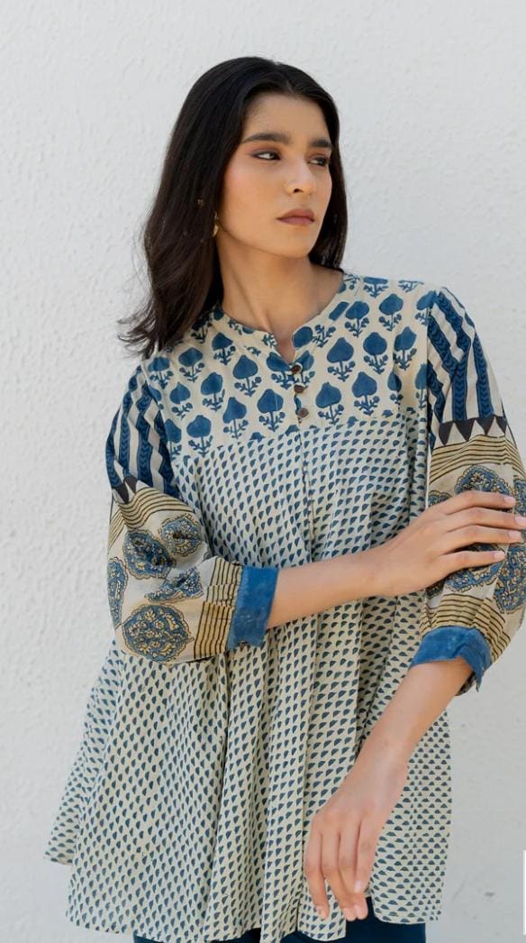 Pure Mul silk stylish top in blue