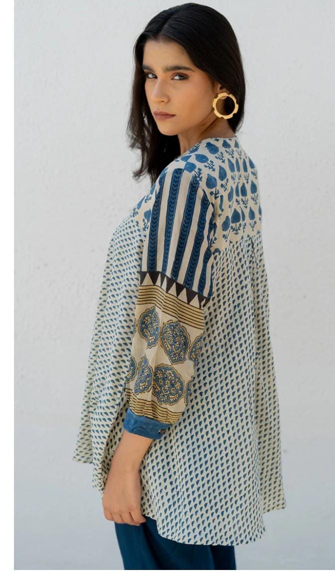 Pure Mul silk stylish top in blue