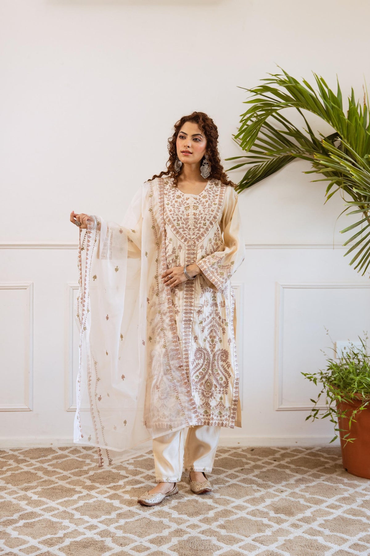 Muslin embroidered lining full suit set