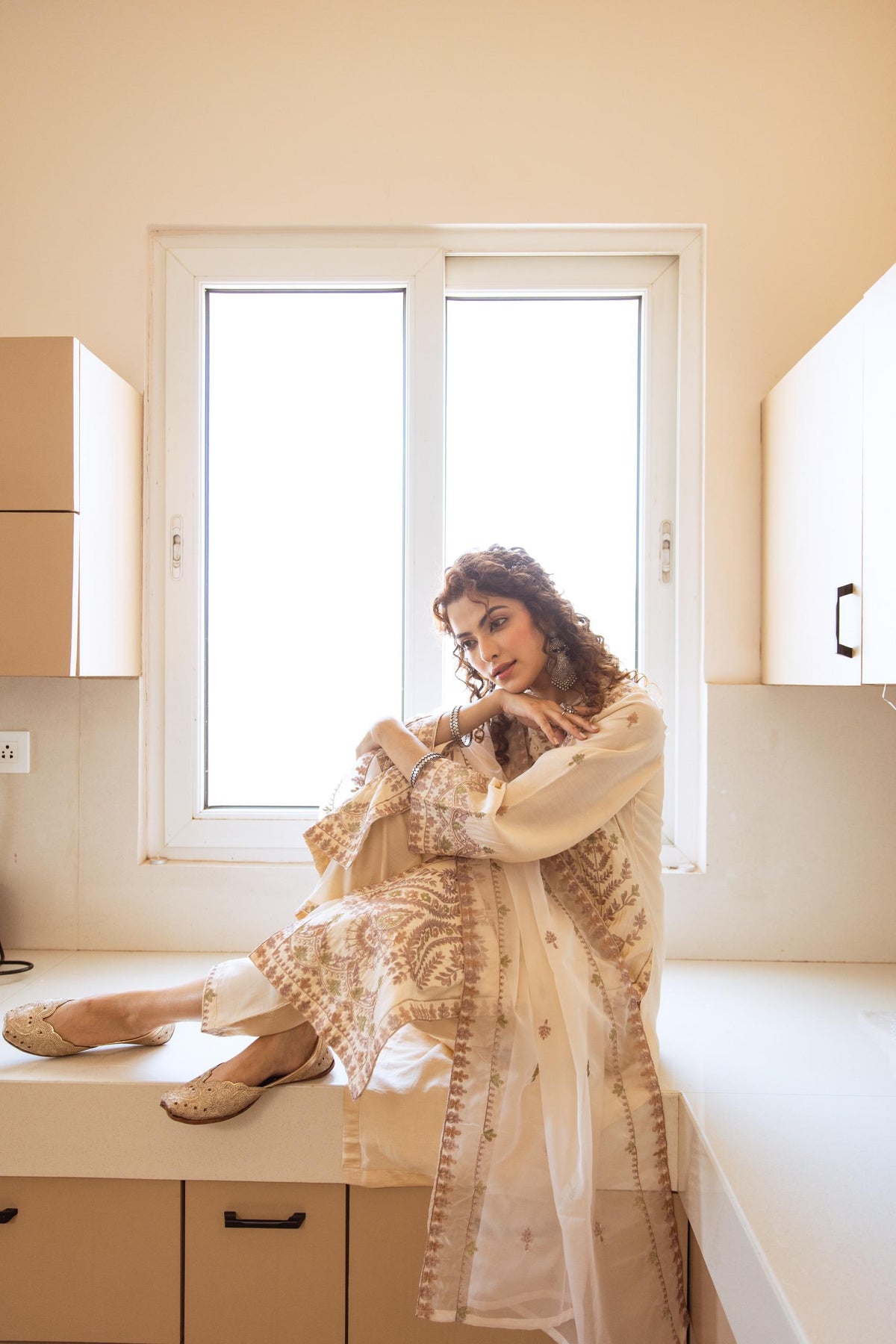 Muslin embroidered lining full suit set