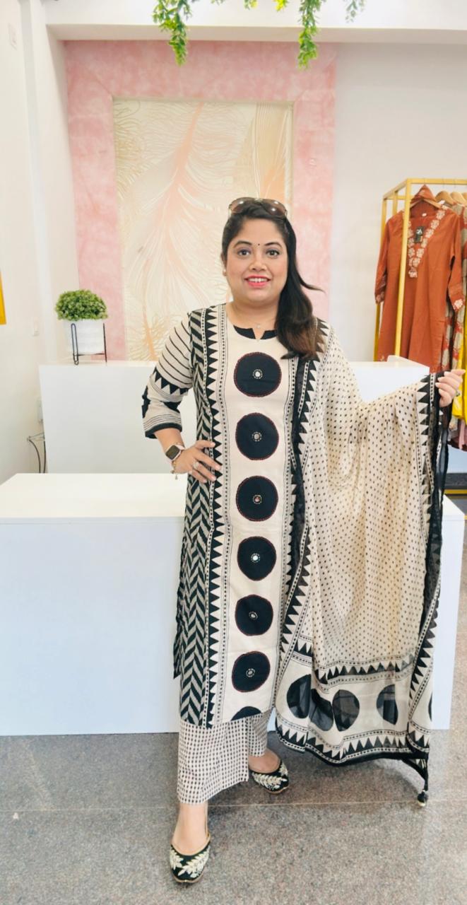 Restocked! Pure cotton mirror work suit set