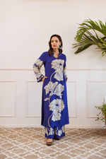 Royal blue floral rayon digital printed co ord set