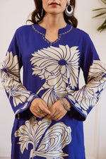 Royal blue floral rayon digital printed co ord set