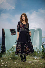 Embroidered rayon belt dress