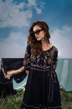 Embroidered rayon belt dress