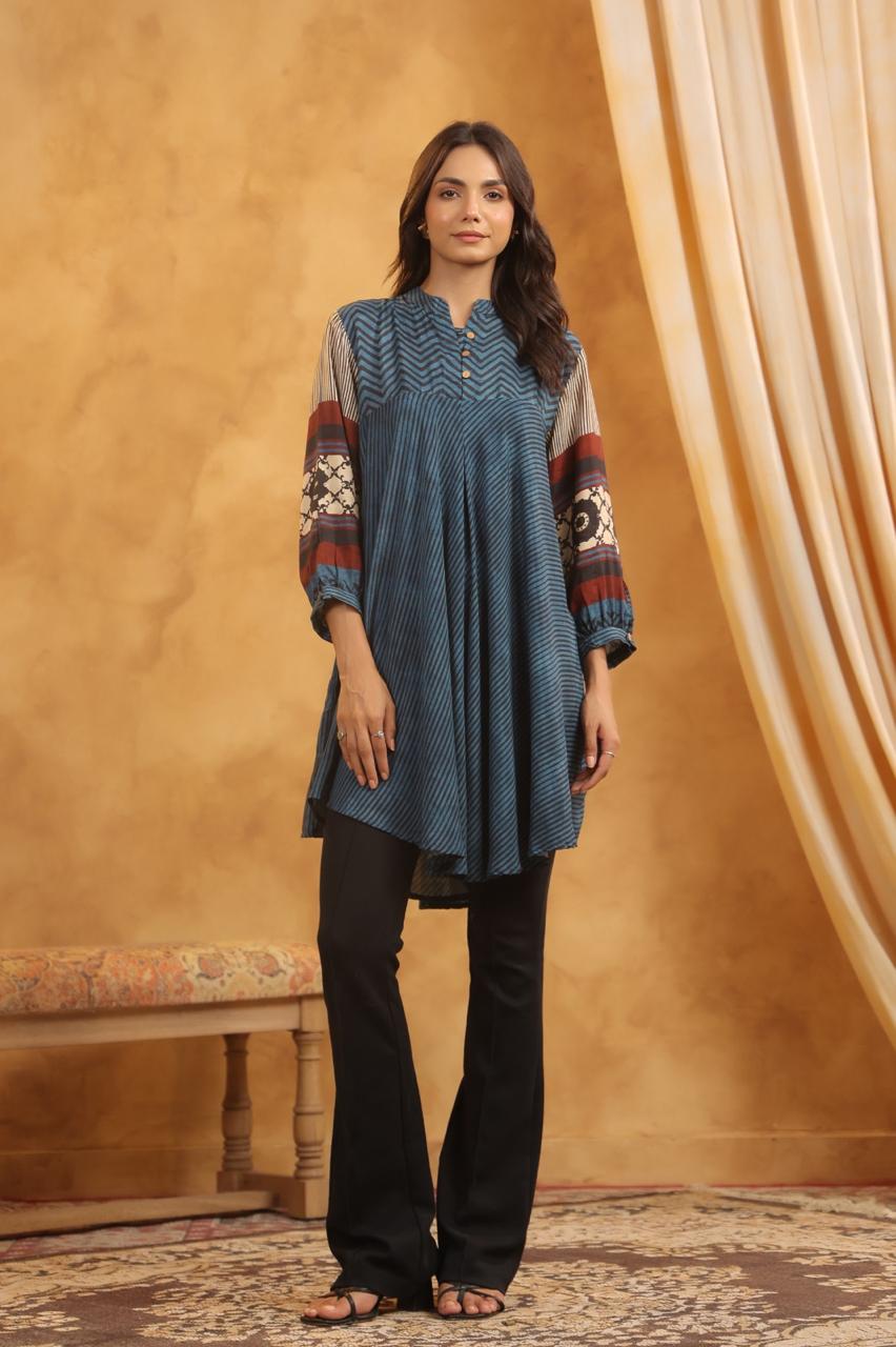 Pure Mul silk stylish top in blue