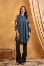 Pure Mul silk stylish top in blue