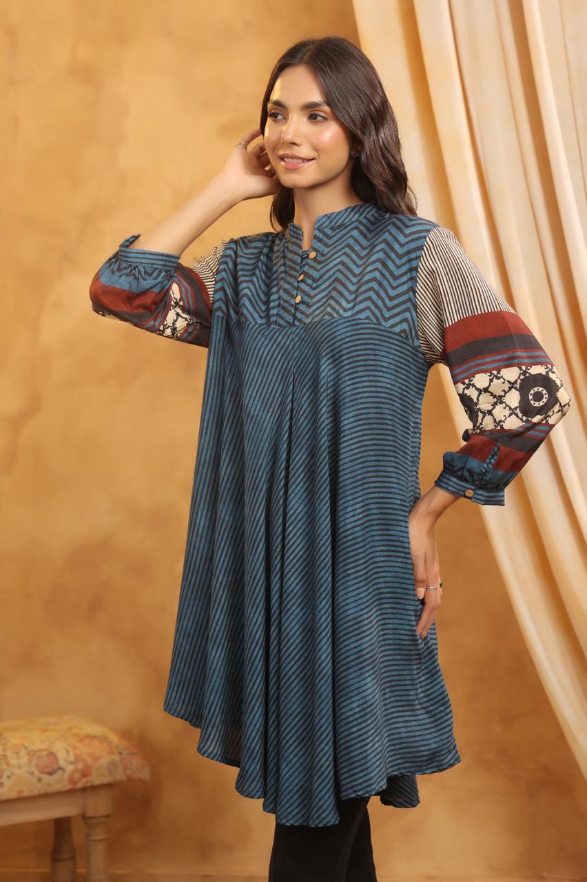 Pure Mul silk stylish top in blue