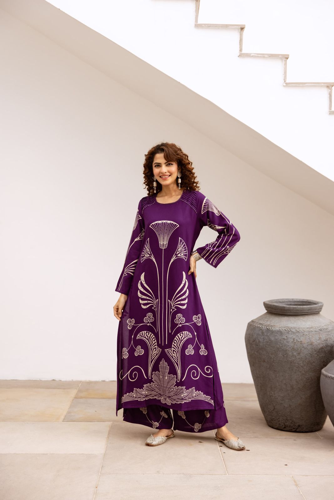 Purple rayon digital printed co ord set