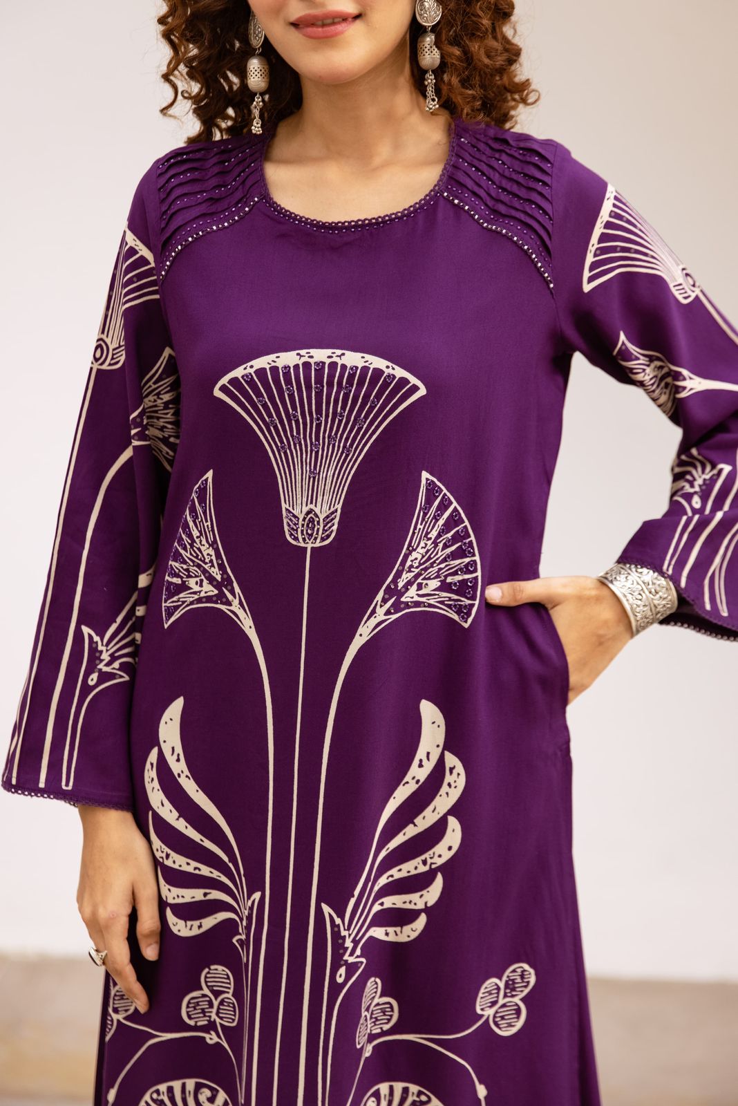 Purple rayon digital printed co ord set