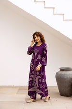 Purple rayon digital printed co ord set