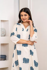 Beautiful V neck elephant cotton kurta pant