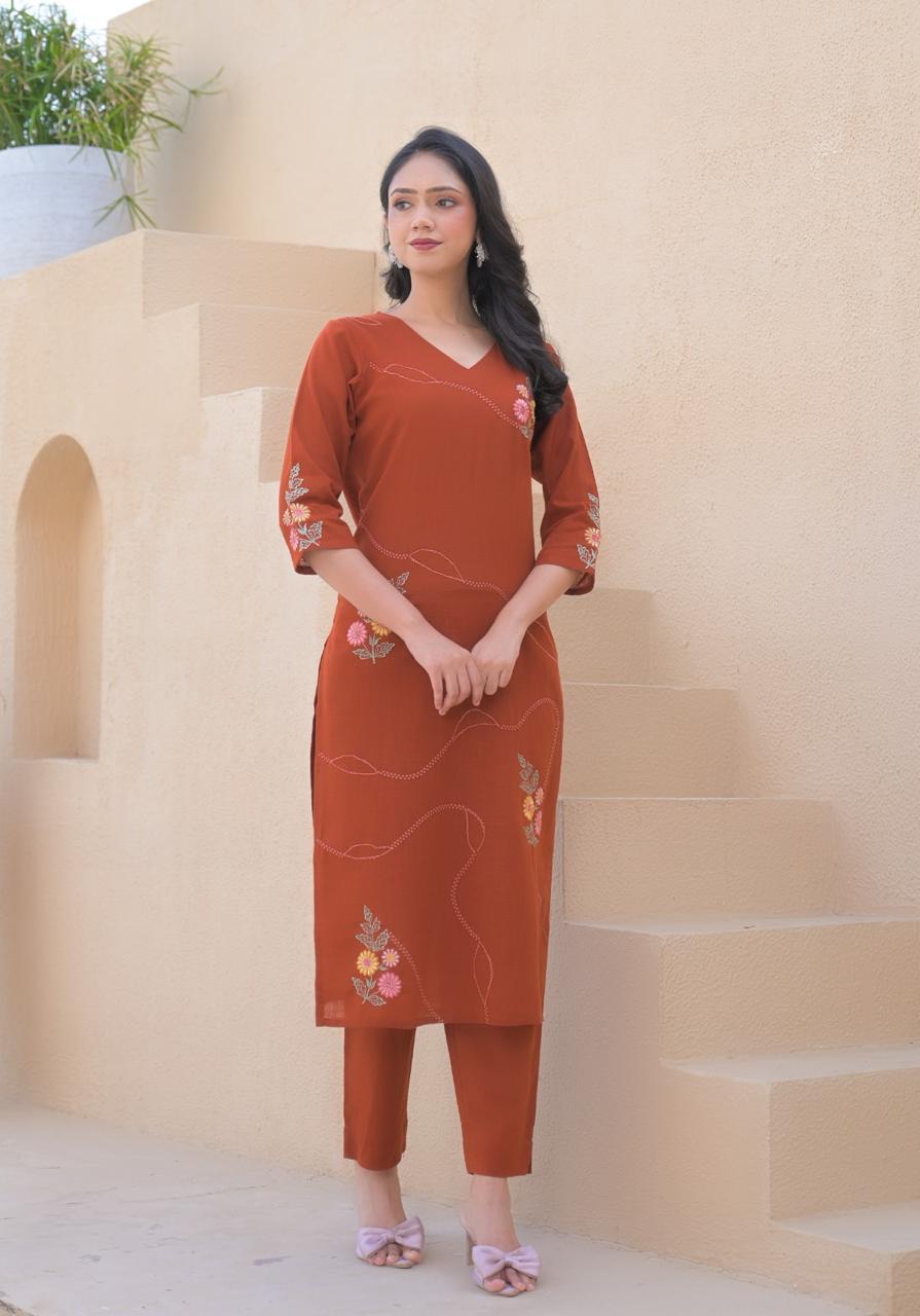Orange embroidered kurta pant