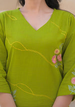 Gorgeous green embroidered kurta pant