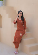 Orange embroidered kurta pant