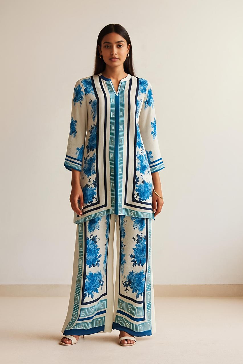 Smart n pure Mul silk co ord in blue